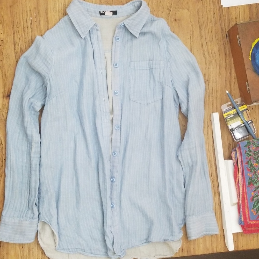 Soft Cotton Striped Dress Shirt High Low